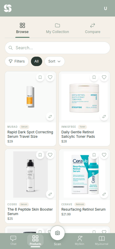 SkinMingle product browser